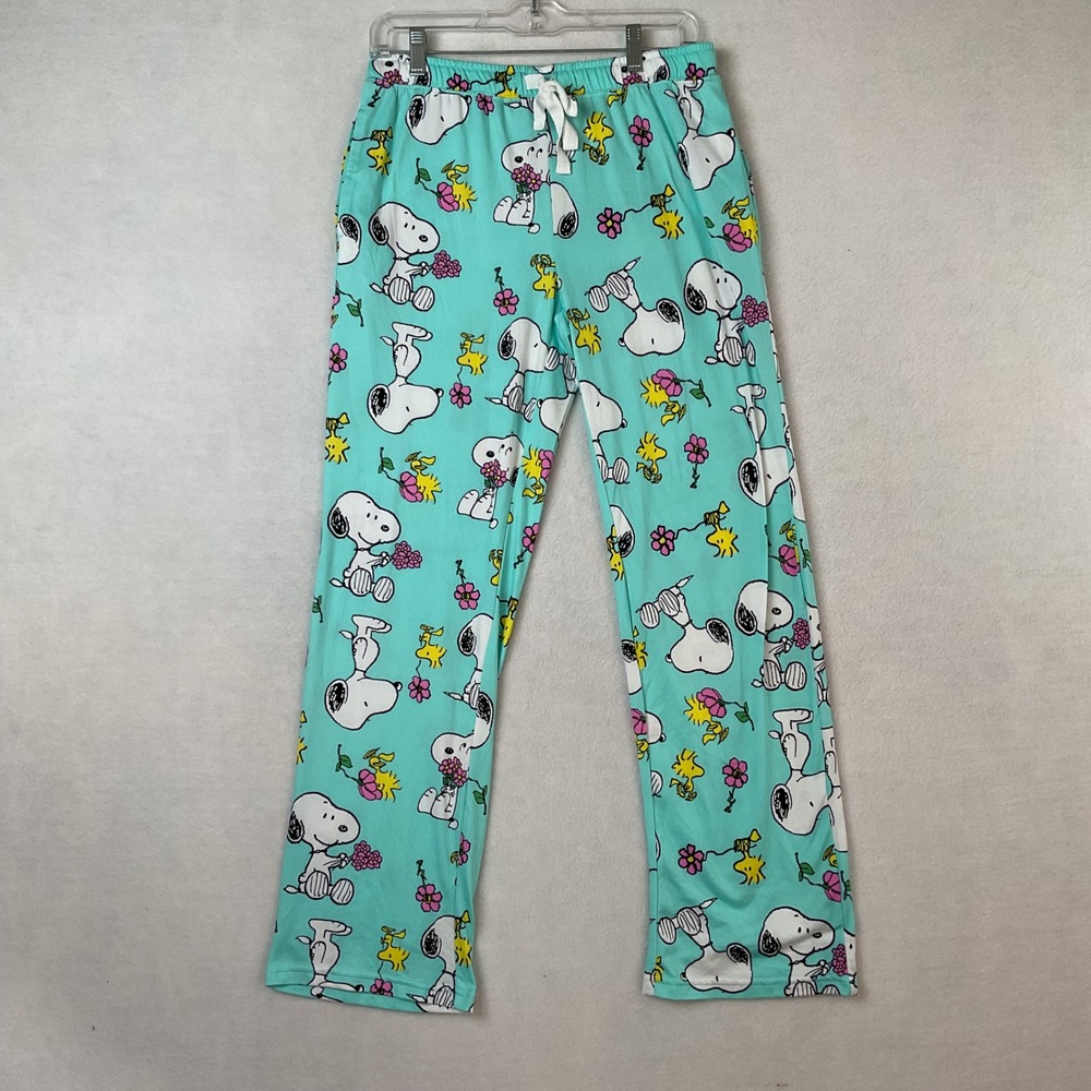 Peanuts Snoopy Woodstock Pajama Pants XS Teal Joe Cool Sleepwear Loungewear Knit